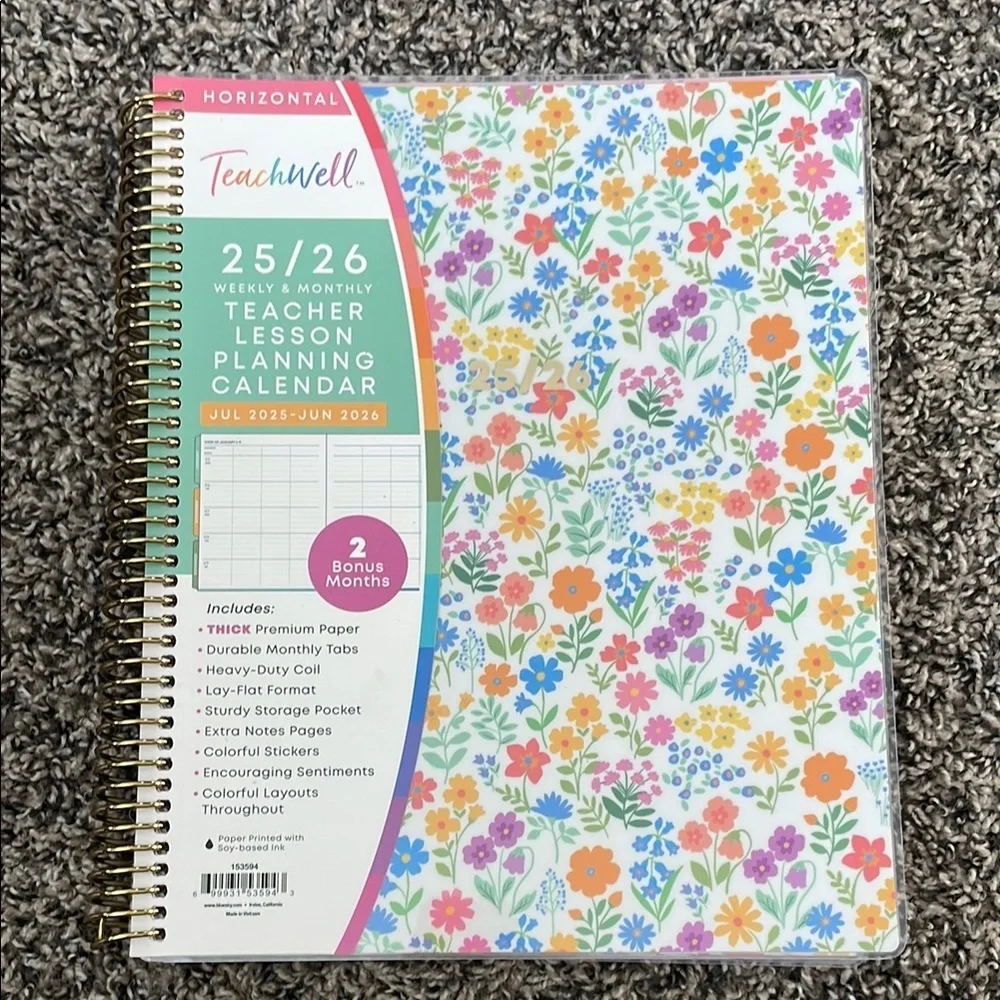 Teachwell Floral Teacher Lesson Planning Calendar Multicolor